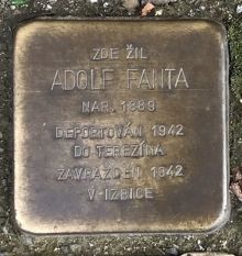 Stolperstein - Adolf Fanta. Zdroj: Archiv města Plzně.