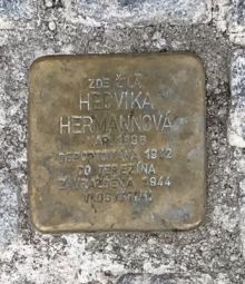 Stolperstein - Hermannová Hedvika. Zdroj: Archiv města Plzně.