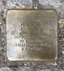 Stolperstein - Kohnová Anna. Zdroj: Archiv města Plzně.
