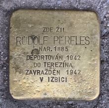Stolperstein - Pereles Rudolf. Zdroj: Archiv města Plzně.