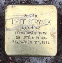 Stolperstein - Serynek Josef. Zdroj: Archiv města Plzně.
