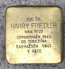 Stolperstein - Friedler Harry.  Zdroj: Archiv města Plzně. 