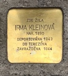 Stolperstein - Kleinová Irma. Zdroj: Archiv města Plzně.