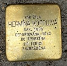 Stolperstein - Hermína Kopplová. Zdroj: Archiv města Plzně.