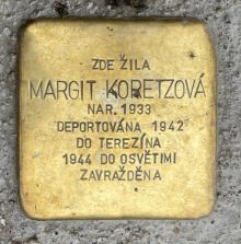 Stolperstein - Margit Koretzová. Zdroj: Archiv města Plzně.