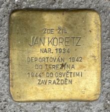 Stolperstein - Jan Koretz. Zdroj: Archiv města Plzně.