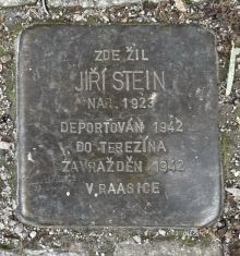 Stolperstein - Jiří Stein.  Zdroj: Archiv města Plzně. 