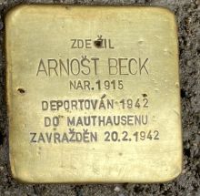 Stolperstein - Arnošt Beck. Zdroj: Archiv města Plzně.