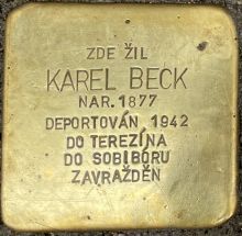 Stolperstein - Karel Beck. Zdroj: Archiv města Plzně.