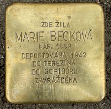 Stolperstein - Marie Becková. Zdroj: Archiv města Plzně.
