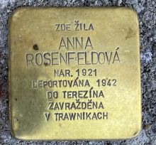 Stolperstein - Rosenfeldová Anna.  Zdroj: Archiv města Plzně.