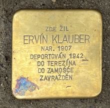 Stolperstein - Klauber Ervín. Zdroj: Archiv města Plzně.