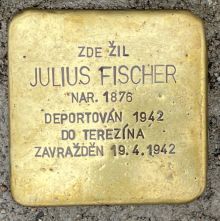Stolperstein - Fischer Julius. Zdroj: Archiv města Plzně.