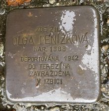 Stolperstein - Penížková Olga.  Zdroj: Archiv města Plzně.
