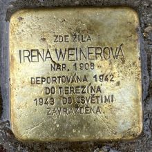 Stolperstein - Weinerová Irena.  Zdroj: Archiv města Plzně.