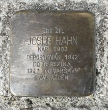Stolperstein - Josef Hahn.  Zdroj: Archiv města Plzně.