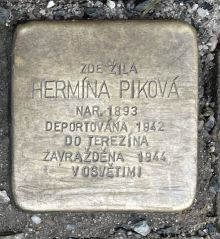 Stolperstein - Hermína Piková.  Zdroj: Archiv města Plzně. 